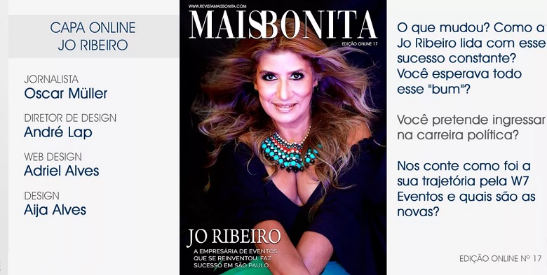 A Jo Ribeiro Jornalista e Empresária é a capa da Revista MaisBonita edição  on-line 17