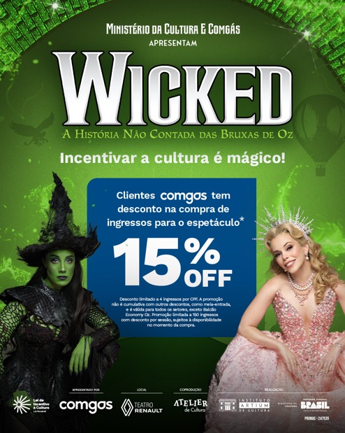 Comgás oferece desconto em ingressos para o musical Wicked