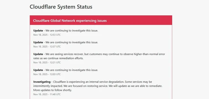 Sites fora do ar Cloudflare, serviço que derrubou "metade da internet" nesta terça-feira.
