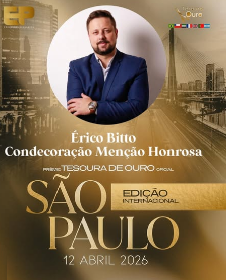 Érico Bitto será homenageado com Medalha de Menção Honrosa no Prêmio Tesoura de Ouro, em São Paulo
