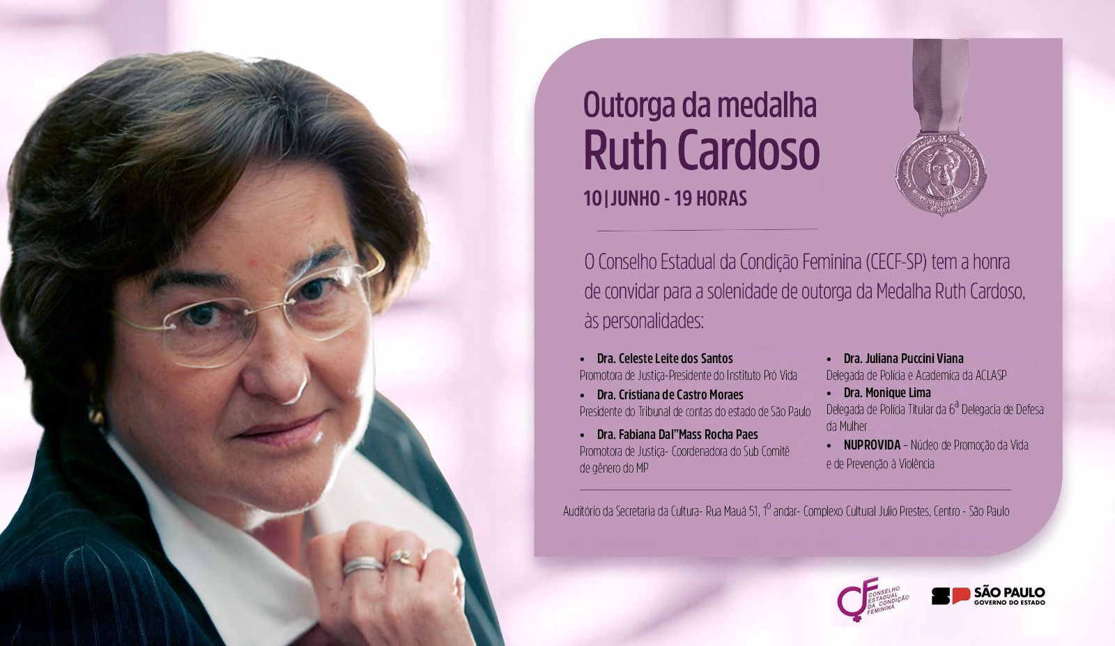 Juliana Puccini Viana recebe Medalha Ruth Cardoso em reconhecimento à sua atuação na defesa das mulheres