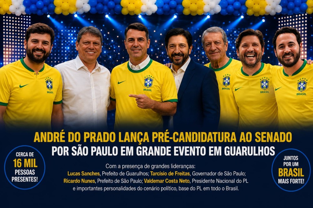 Partido Liberal reúne milhares de pessoas em Guarulhos para apresentar André do Prado como pré-candidato ao Senado Guarulhos (SP)