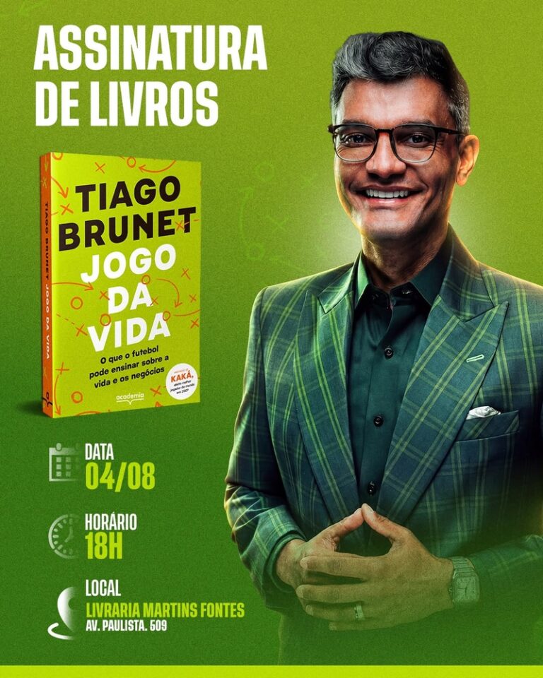 Tiago Brunet realiza sessão de autógrafos de “Jogo da Vida”, novo livro com prefácio de Kaká