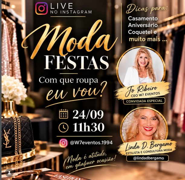 Com que roupa eu vou? Live de moda com Jo Ribeiro e a estilista Linda D’Bergamo traz dicas para acertar no look de festa